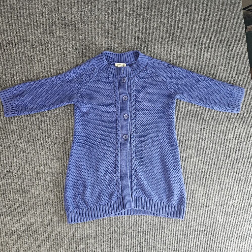 Orvis Sweater Womens‎ Small Blue Button Front Textured Cardigan Knit Long Sleeve